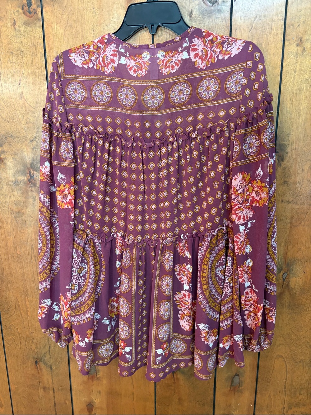 Knox Rose Plum Floral Boho Peasant Tunic - Picture 6 of 6
